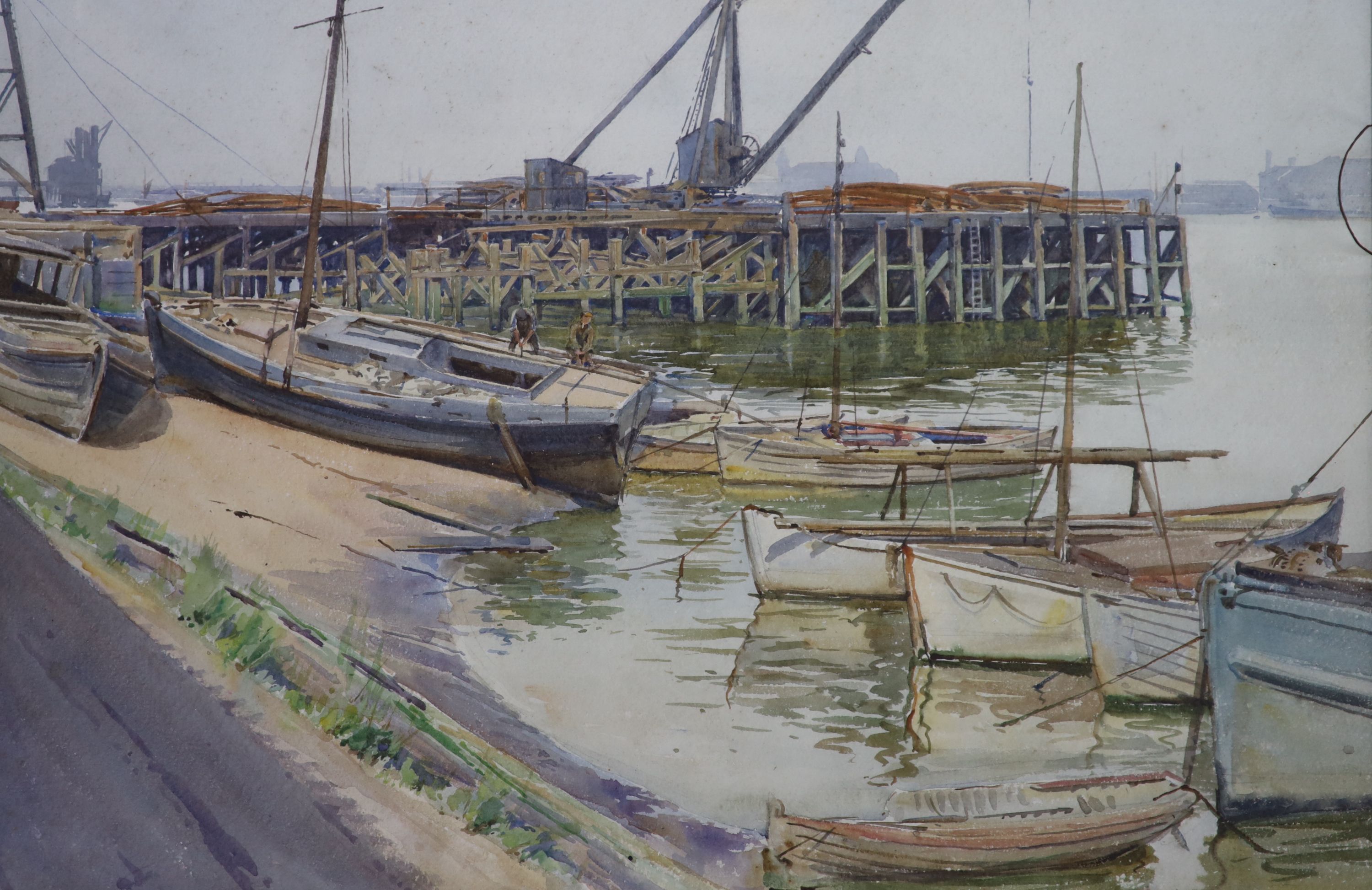 G.A.N. Reed ARCA, watercolour, Fishing boats in harbour, signed, 37 x 54cm